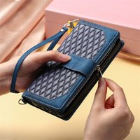 For Redmi 15C 15 A5 14C 13C 12C Grid Zipper Bag Case for Redmi Note 15 14 13 12 11 Pro Plus Leather Flip Wallet Cover Fundas