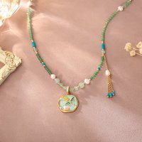 Fashionable and exquisite retro glaze flower natural freshwater pearl pendant light niche light luxury design necklace