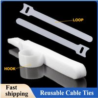 White 150/200/250/300mm Reusable Cable Ties Hook and Loop Adjustable Fasten DIY Household Wire Organizer Management Nylon Tie