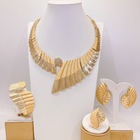 Large Size Collar Dubai 18K Gold Plated Jewelry Set Chunky Necklace Earrings Bracelet Ring Bridal Wedding Party Gift
