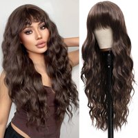 Dark brown synthetic wig with big waves, Halloween party cosplay wig, everyday wig, high-temperature hair fiber wig set