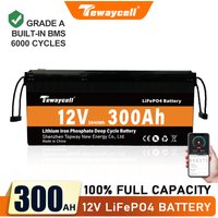 TEWAYCELL 12V 300AH LiFePO4 Battery Pack Lithium Iron Phosphate Bluetooth Grade A Built-in BMS for Solar Power System RV NO TAX
