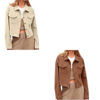 Y3NE Women's Cropped Button-Down Corduroy Cropped Casual Long Sleeve Cropped Top