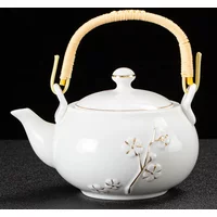 White porcelain painted teapot Ceramic lifting beam pot with filter screen Tea maker Chinese kungfu tea set Ceramic kettle 660ml