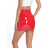 Women Faux Latex Short Mini Skirt Invisible Zipper Hot Skirt Sexy PVC Skirt High Waist Slim NEW Summer Casual Nightclub Clubwear