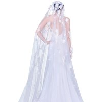Youlapan V52 Elegant 3D Flowers Bridal Veils Rochii Wedding Veil with Pearls Bridal Shower Scattered Lace Floral Applique Veu