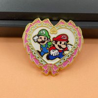 Retro Game Pin Mario and Luigi Bow Tie Heart Badge Cartoon Anime Merchandise Accessories Friends & Couples Gift