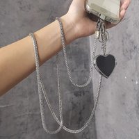 1pc Korea Silver Bone Love Heart Mirror Pendant Diagonal Lanyard Clip Style Pendant Mobile Phone Long Neck Strap Anti Loss Sling