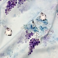 L100XW110CM 100% Cotton Fabric Cat Grape Print Cute Cartoon for DIY Lolita Dress Bag Bed Sheet Tablecloth Sewing Accessories