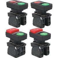1Pcs XB5 Illuminated 1Flat 1High Push Double Key Button Momentary Switch Voltage 220V 24V Start Stop Reset With Lamp 22mm 1NO1NC