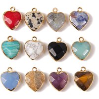 5pcs 14x17MM Natural Heart Stone Charm Pendant Tiger Eye Amethysts Crystal Pendant Necklace Earring Making Jewelry Accessory