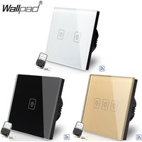 EU UK 1 2 3Gang Touch Remote Wallpad White Glass Gold Fan Dimmer Waterproof Glass RF433 Remote Control Electrical Switches