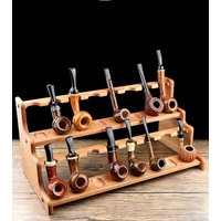 Sholan African Walnut 16-Position Pipe Display Stand Storage Rack for Smoking Pipes High Quality Wooden Pipe Holder