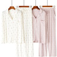 Spring Fall Modal Pajama Sets Whimsical Print Long Sleeve 2pcs Homewear Suits Cloud Soft Lady's Loungewear Relaxed Fit