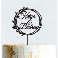 Personalized Cake Topper Custom Name Wedding Cake Topper, Laser Cut Acrylic Wreath Cake Topper, Wedding Cake Decoration