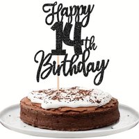 1 PCS Black Cool Awesome 14th Birthday Cake Topper - Hello 14 Fourteen Cake Decoration for Teen Party Celebration
