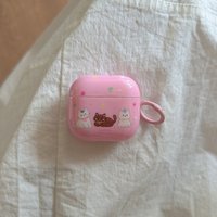 Cute Pink Cartoon Cat Bow Colored Stars Glossy Surface Earphone Protect Cover Case for AirPods 1 or 2 3 4 Pro Pro2 Pro3