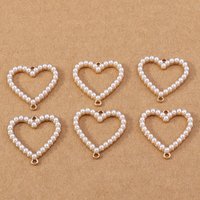 10pcs 26x26mm Pearl Love Heart Pendants Charms for Jewelry Making DIY Necklace Earrings Bracelet Accessories Supplies