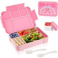 Pink Bento Lunch Box For Kids Girls Microwave Oven Bento Box With 6 Compartments BPA-Free Snack Food Container for School Picnic