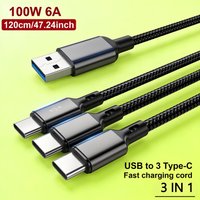 PD 100W USB To Type C 3 In 1 Cable Fast Charging Phone Chargers Cable For Samsung Xiaomi Huawei Android USB C Data Transfer Cord
