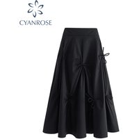 Harajuku Pleated Skirts High Waistfor Women High Waisted Skirt Lace Up Bow 2022 Elegant Fashion Skirts Midi Skirt Korean Style