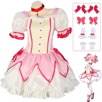 Kaname Madoka Cosplay Costume Wig Anime Puella Magi Madoka Magica Pink Short Ball Dress Halloween Party Uniform Outfit for Women
