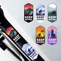 2-Piece KEEP MOVING Mountain Bike Sticker - Waterproof Hexagonal Frame Sticker, Landscape Design (Mountains, City Skyline, Palm