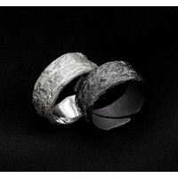 Vintage Fault Stone Vein Ring For Men Jewelry Personality Black and White Texture Male Index Finger Ring 925 Silver Accessories