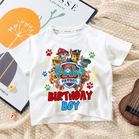 Paw Patrol Geburtstags-T-Shirt für Kinder mit Zahlenmotiv, Cartoon-Print, weißes Kurzarm-T-Shirt für Jungen, Party-Freizeitoberteil für Kinder, Geburtstagsgeschenk