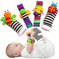 4pcs Baby Rattle Toys Cute Stuffed Animals Wrist Rattle Foot Finder Socks 0~24 Months for Infant Boy Girl Newborn Gift