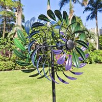 Outdoor Iron Windmill Four-Tier Rainbow Pinwheel Garden Yard Decor Villa Lawn Floor Type Ornament Rotating Metal Wind Spinners