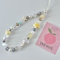 Korean Y2K Cute Yellow Star Pearl Beads Beaded Phone Chain For iPhone CCD Camera Hanging Rope Anti-Lost Lanyard Hanging Jewelry