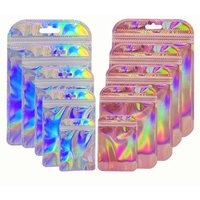 50pcs Iridescent Ziplock Bag Transparent Laser Thicken Plastic Seal Bags for Jewelry Display Handicrafts Nail Eyelash Packaging