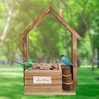 Wooden Bird Feeder Portable Small Cedar Bird House Outdoor Wild Feeder Easy Top Fill Hangings Bird Feeder For Large Birds Garden