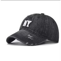 Street Retro-Style Embroidered Three-Dimensional NY Lettered Distressed Denim Baseball Cap, Suitable for Both Men and Women