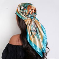 Women Luxury Brand Silk Satin Square Scarf Hijab Bandana Muslim Headscarves Shawl Wrap Ladies Headband Neckerchief Foulard 90cm