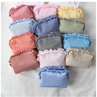 Cute High-Value Makeup Bag Case Fresh Grid Lace Pencil Case Portable Large Capacity Toiletry Cosmetic Bag Student Storage Pouch