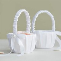 20 cm White Flower Girls Basket Silk Wedding Basket for Flower Bride Girls Kids Hand Held Wedding Ceremony Party Decorations