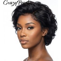 Perruque Lace Frontale CrazyPearl 13X4 Coupe Pixie Cheveux Humains Courts Bouclés Noirs Brésiliens Remy Ligne de Cheveux Naturelle pour Femmes Noires