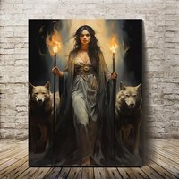 Night Guardian Hecate Canvas Art Print,Frameless, Creative Wall Decor for Home, Bedroom, Kitchen, Living Room, Bathroom, Hotel
