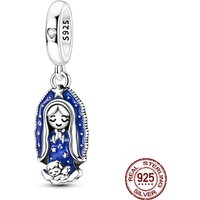 925 Sterling Silver Our Lady of Guadalupe Charm Glow in The Dark Angel Dangle Luminous Fit Bracelets Jewelry Gift for Women