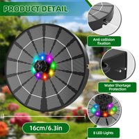 C5 Outdoor Solar Fountain Pump With LED Light Solar Bird Bath Fountain Built-in 3000mhA Battery with 8 Nozzles for Garden Pond