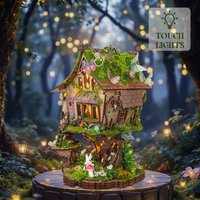 OUZEY Forest Treehouse Dollhouse Miniatures Kit - 3D Wooden Puzzle Assembly, Creative DIY Roombox Decoration Gift for adluts