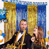 4 pcs Gold Blue Plastic Tinsel Streamers Shiny Background Decor Supplies for Eid Mubarak Wedding Grad Birthday Anniversary Party