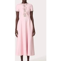 Heavy industry luxury diamond bow short sleeve dress high waist long skirt 2024 autumn women's new big swing A-line skirt