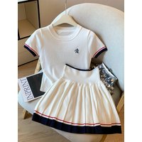 American Style Summer Women's Fashion Set Knitted Short Sleeve T-shirt And High Waist Skirt Two-Piece Ensemble