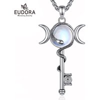 Eudora Hecate Key Moonstone Necklace Triple Moon Goddess Snake Pendant Healing Crystal Spiritual Jewelry Gift for Women Men