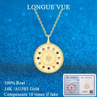 Real Gold 14K Pendant Wheel of Fortune Amulet Magical Lucky Symbols 12 Zodiac Signs Golden Jewelry Women Men Vintage Gift