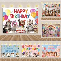 Cat Dog Birthday Theme Party Decoration Happy Animal Kids Family Background Wall Photography Studio Props Beautiful Gift Banner