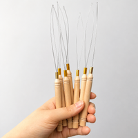 Wooden Handle Hook Needle Set for Lace Wig Making Knitting Micro Rings Loop Hair Extension Weaving Tool Set